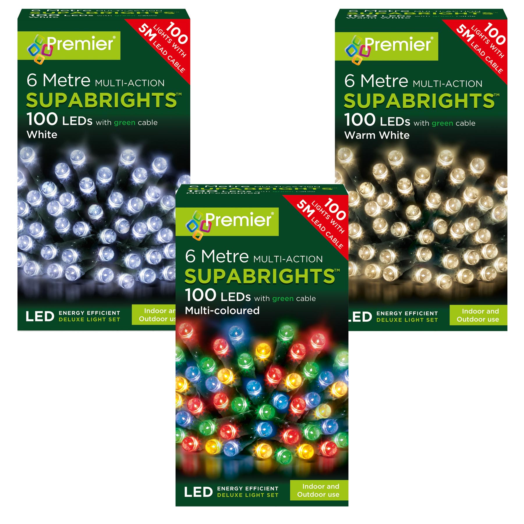 100 Multi-action Supabrights Lights - Available in 3 Colours