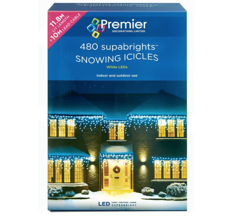 480 White LED Snowing Icicles - Premier Christmas Lights