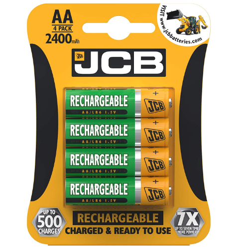 JCB AA 2400mah Rechargeable Batteries 4 Pack