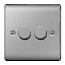 400w 2 Gang 2 Way Dimmer Switch Brushed Steel NBS82P