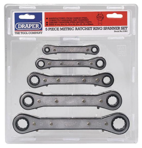 Draper 31991 Metric Ratcheting Ring Spanner Set (5 Piece)