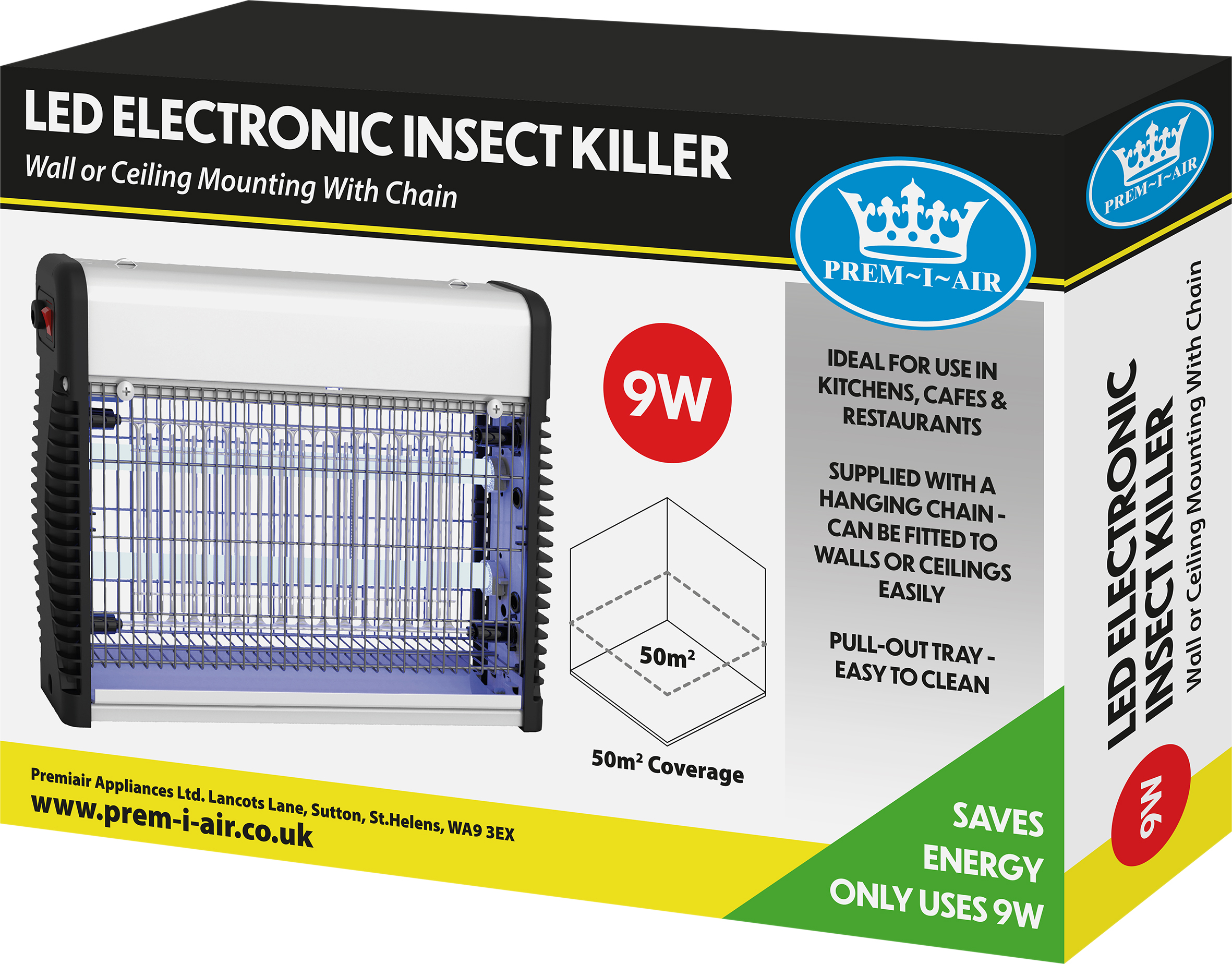 Prem-i-air Electronic Insect Killer 2 x 4.5W LED T5 Tubes With Hanging Chain