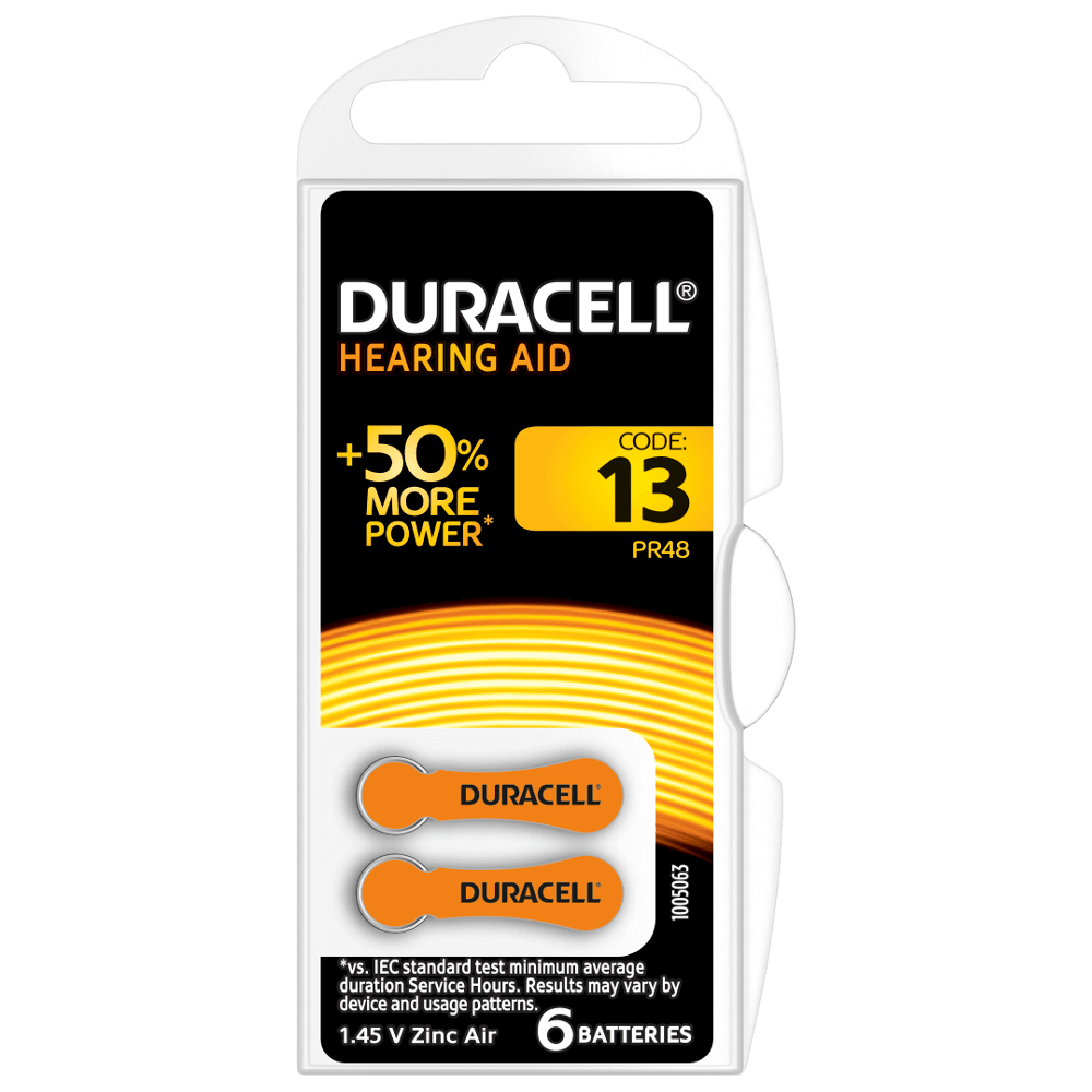 Duracell 13 Hearing Aid Batteries - Pack 6