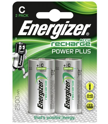 Energizer 2500 mAh Rechargeable C Batteries - 2 Pack.