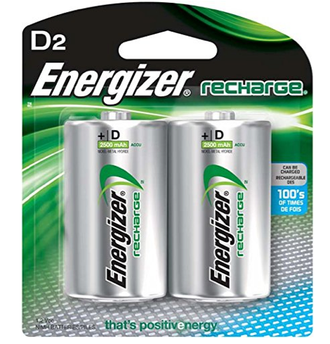 Energizer 2500 mAh Rechargeable D Batteries - 2 Pack.