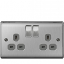Double Switched Socket Brushed Stainless Steel - BG Nexus