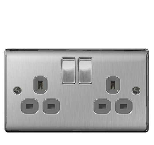 Double Switched Socket Brushed Stainless Steel - BG Nexus