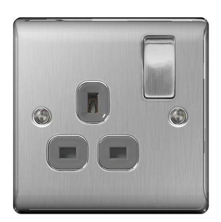 Single Switched Socket Brushed Stainless Steel - BG Nexus