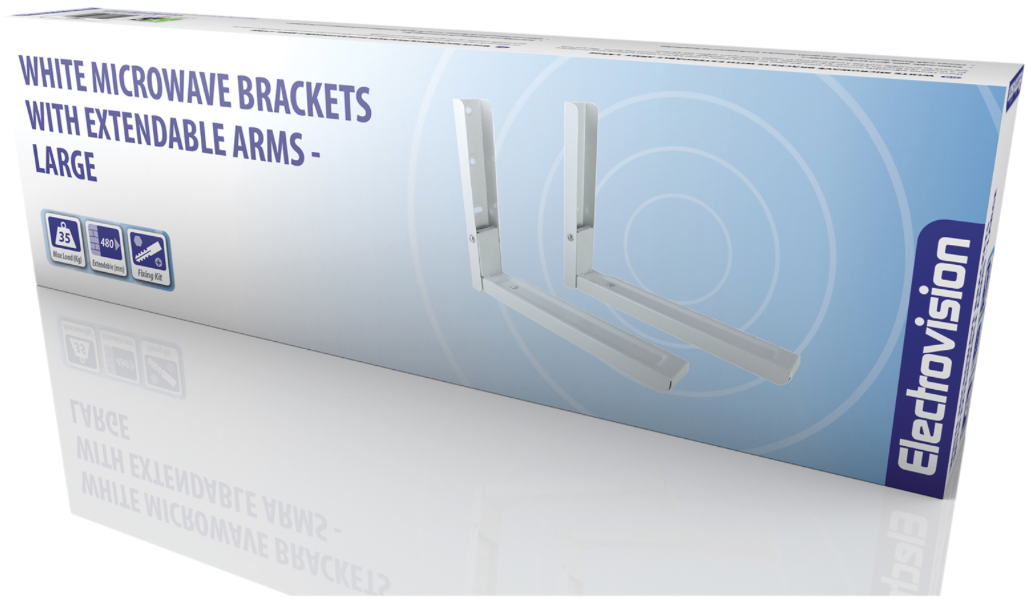 White Microwave Bracket with Extendable Arms - Large