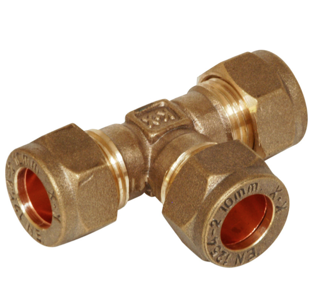 Compression Equal Tee Fitting 22 x 22 x 22mm - Brass
