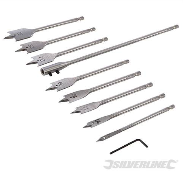 Silverline 481937 Flat Bit & Extension Arm Set 10pce