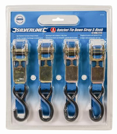 Silverline 481938 Ratchet Tie Down Strap 4 Pack