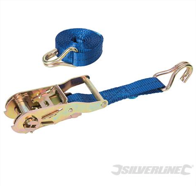 Silverline 493651 Ratchet Tie Down Strap J-Hook 3m x 25mm