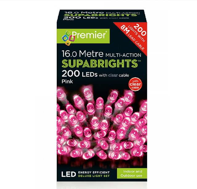 200 Pink Multi Action LED Supabrights Christmas Lights