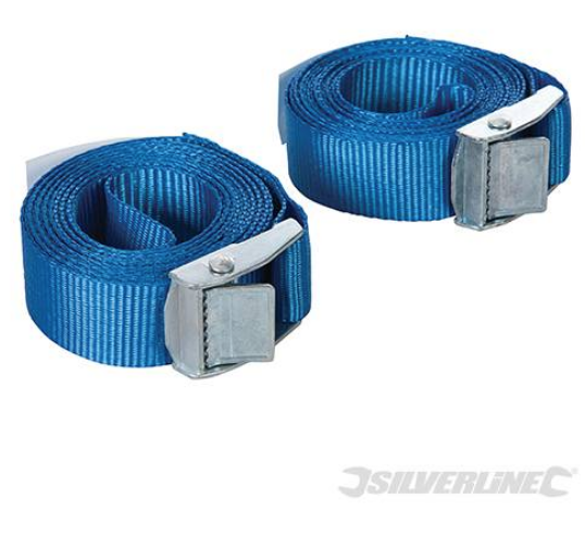 Silverline 449682 Cam Buckle Tie Down Strap 2.5m x 25mm 2pk