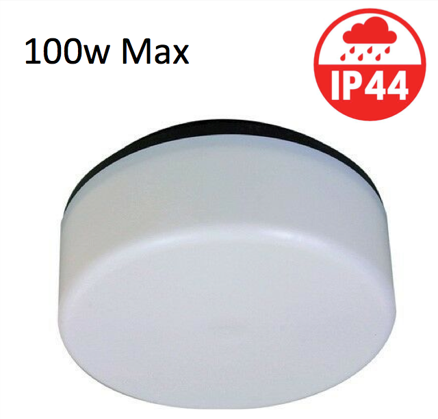 100w Round Light Fitting Opal with Black Base